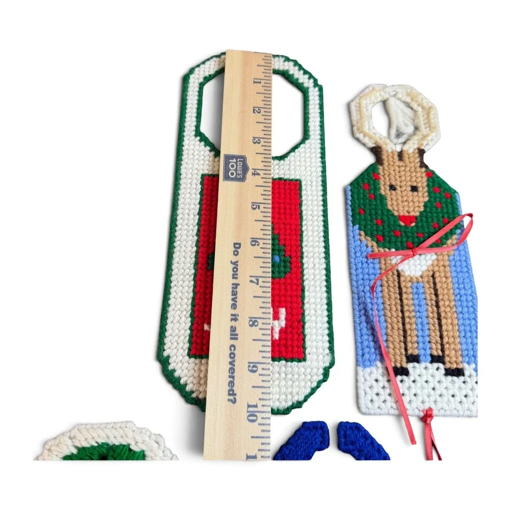 Vintage Handmade Needlepoint Christmas Door Hangers Set of 5